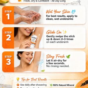 Pack of 1 DEONAT Papaya Mineral Deodorant Stick 100g Brightening Natural Crystal Alum Deodorant Chemical Free Fragrance Free Preservative Free Long Lasting Sweat Odor Protection Underarm Whitening for Men and Women