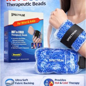 Hot & Cold Therapeutic Gel Beads Pack for Wrist & Ankle Blue 16 x 9.5 cm Reusable Ice Pack & Heat Pack with Ultra Flexible Gel Beads and Ultra Soft Fabric Backing Adjustable Elastic Strap Pain Relief Wrap for Sprains Swelling Inflammation Arthritis Tendinitis Joint Pain Muscle Pain Sports Injury Gym Recovery Bumps Bruises Stiffness Strain Compression Therapy Support