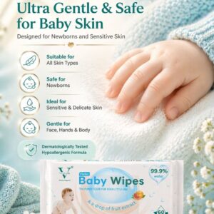 Vielor Baby Wipes 99.9% Pure Water Pack of 12 720 Wipes 12 x 60 Plastic Free Plant Based Biodegradable Wet Wipes Fragrance Free Alcohol Free Paraben Free Chlorine Free Gentle for Newborn Sensitive Skin Face Hands Body Diaper Change Dermatologically Tested Montaji Approved Dubai Municipality Attested