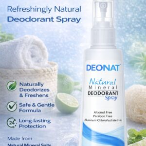 Pack of 1 DEONAT Natural Mineral Deodorant Spray 100ml Alum Deodorant Body Odor Control Anti Odor Bacteriostatic Protection Eliminates Odor Causing Bacteria Long Lasting Freshness Non Sticky Quick Dry Lightweight Underarm Deodorant Spray for Men and Women Daily Use Personal Care