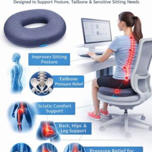 Orthopedic Donut Pillow Memory Foam Seat Cushion for Hemorrhoid & Tailbone Pressure Relief, Coccyx & Sciatic Support, Pregnancy & Postpartum Sitting Comfort, Anti-Slip Washable 4D Mesh Chair Cushion for Office, Car & Wheelchair