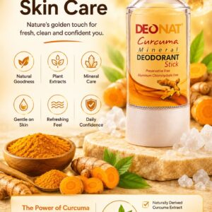 DEONAT Curcuma Mineral Deodorant Stick 50g Pack of 1 Natural Mineral Underarm Odor Protection With Curcuma Extract Preservative Free Aluminum Chlorohydrate Free Non Sticky Daily Freshness
