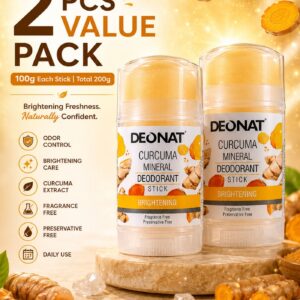 Pack of 2 DEONAT Curcuma Mineral Deodorant Stick 100g Each Total 200g Natural Mineral Odor Protection With Curcuma Extract Preservative Free Aluminum Chlorohydrate Free Daily Use