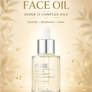 9wishes Pure Face Oil 30ml with Super 12 Complex Oils, 100% Naturally-Derived Botanical Multi Oil with Avocado, Argan, Sunflower, Phytosqualane, Macadamia, Jojoba, Sweet Almond, Evening Primrose, Olive, Apricot, Rosehip & Bergamot Oils for Face, Dry Nails & Hair, Moisture Barrier Care, Dewy-Looking Skin, Korean Skincare