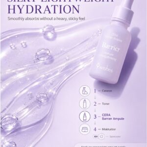 9wishes CERA Barrier Ampule 30ml – Korean Hydrating Facial Ampoule with Ceramide NP, Panthenol, Ectoin, Centella Asiatica & Fig Fruit Extract for Skin Barrier Care, Moisture Retention, Dryness and Sensitive Skin Comfort