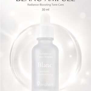 9WISHES Glutathione Blanc Ampule 30ml Brightening Face Serum for Dark Spots, Dullness & Uneven Skin Tone with 5% Niacinamide, 1.4% Tranexamic Acid, Glutathione 500ppm & Arbutin, Lightweight Fast-Absorbing Korean Skincare for Sensitive Skin