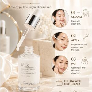 9Wishes Milk Advanced Whitening Treatment Serum 30ml Korean Brightening Face Serum with Milk Protein Extract, Niacinamide, Sodium Hyaluronate, Beta-Glucan and Ceramide NP for Hydration, Radiance and Uneven-Looking Skin Tone
