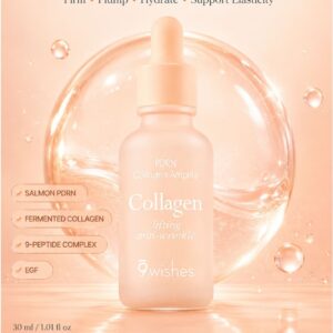 9wishes PDRN Collagen Ampule 30ml / 1.01 fl oz – Salmon PDRN Face Ampoule with Fermented Low-Molecular-Weight Collagen, 9-Peptide Complex, EGF, Niacinamide & Adenosine for Firming, Plumping, Elasticity, Hydration & Anti-Wrinkle Care, Fragrance-Free Korean Skincare for Sensitive Skin